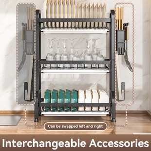 Drain Rack Stainless Adjustable Multifunctional 2 Tier Dish