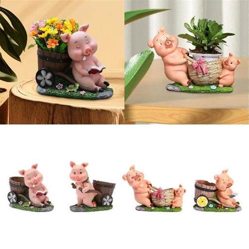 Pig Statue Flowerpot Modern Cartoon Decorative Cute Desk