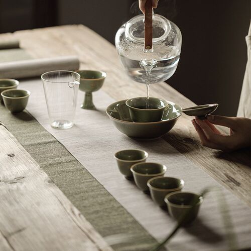 Celadon Tea Setware Yue Kiln Plum Tea Tray Pitcher Holder Fr
