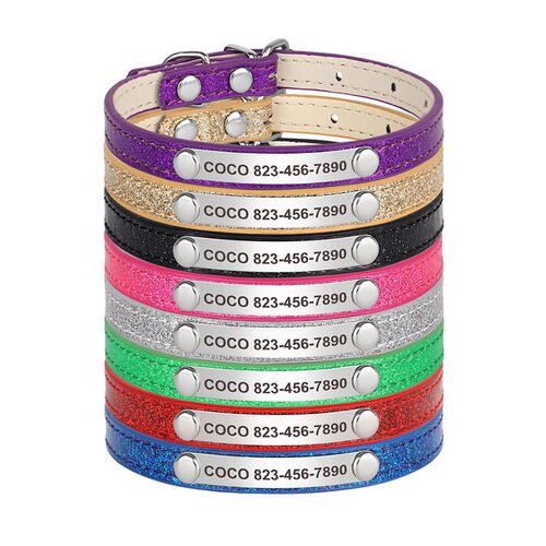 Custom Leather Cat Dog Collar Bling Personalized Name ID Cat