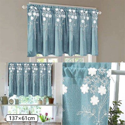 61*137cm Plain Line Bouquet Pattern Short Curtain Blackout