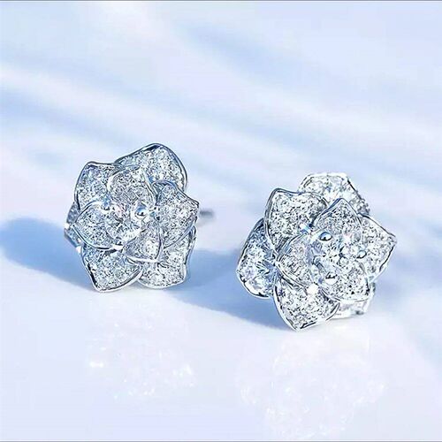 Huitan Shiny Cubic Zircon Flower Stud Earring for Women Silv