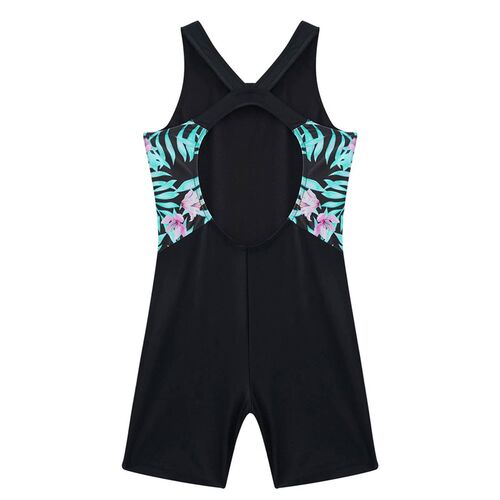 Kids Girls One-piece Swimwear Swimsuit Round Neck Open Back