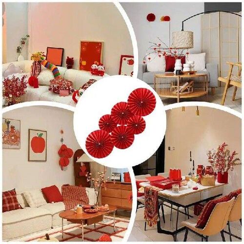 Round Paper Fans Decorations 6X New Year Parties Paper Fans