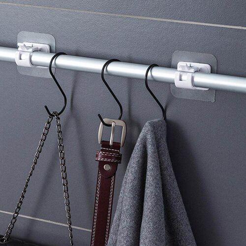 Curtain rod hook, extendable pole, fixed clamp, adhesive, no