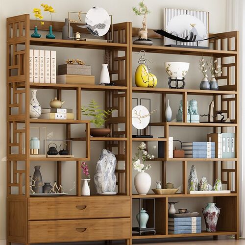 Chinese bamboo bookshelf living room display cabinet rack