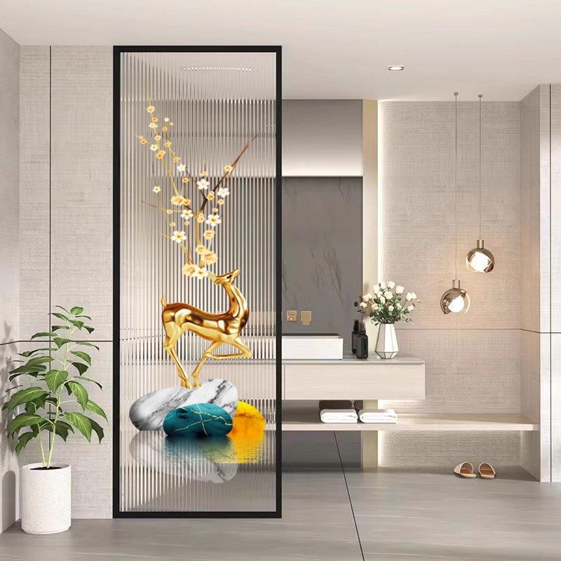 铝合金艺术玻璃隔断客厅入户铁艺玄关卫生间干湿分离半墙屏风定制