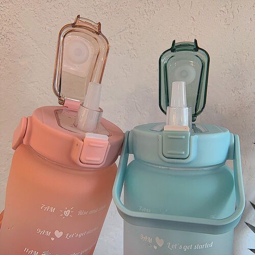 2L Water Bottle With Time Marker For Girl Fitness Jugs Large