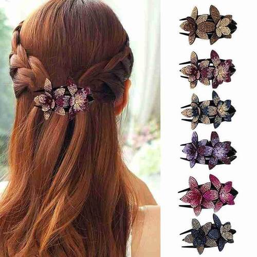 Rhinestone Hair Clips Double Flower Hair Clip Hair Crystal H