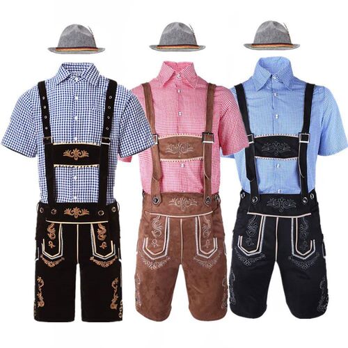 M-XXL Men German Oktoberfest Lederhosen Costume Short Sleeve
