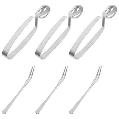 3 set Snail Tong Fork Set Stainless Steel Escargot Dining