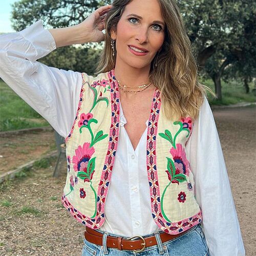 Women Floral Embroidery Vest Fashion Vintage National Style