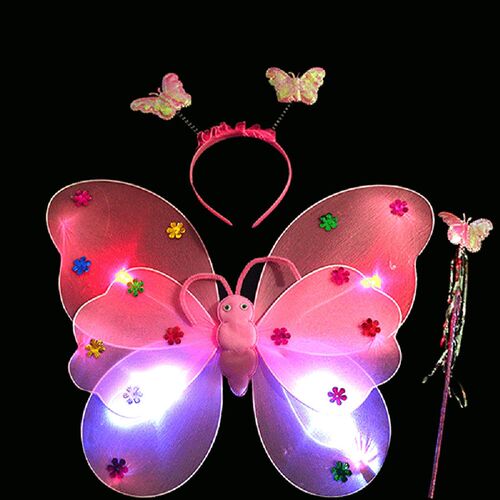3PCS/Set Girls Led Flashing Wing Wand Headband Princess Cost
