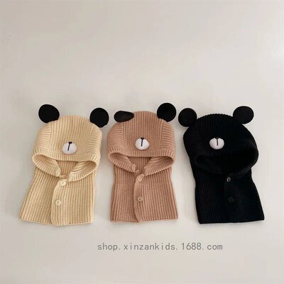Fashion 48-52cm Child Knitted Cap Winter Cute Cartoon Bear C