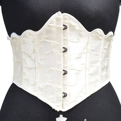 Women White Corset Crop Vintage Underbust Short 4 Button Emb