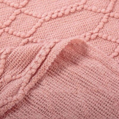 Pink Oversized Gift Blankets Jacquard Textured Soft Knitted