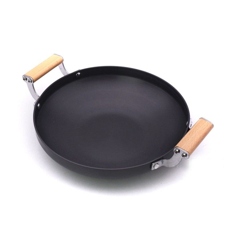 韩式木柄耳铝干锅饭店餐具商用酒精炉锅子不沾干锅锅仔小火锅