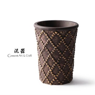 泥器复古浮雕珠点文心兰多肉水泥花盆透气蝴蝶兰高圆花盆插花瓶