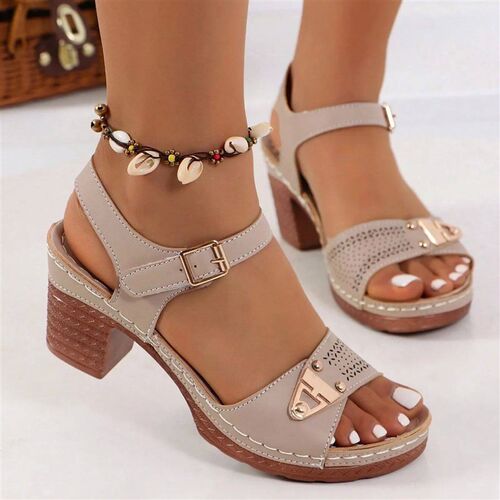 Womens Chunky Heel Sandals Adjustable Buckle Strap Plus
