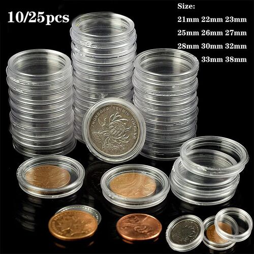 10/25pcs 21-38mm Transparent Plastic Coin Holder Coin Collec