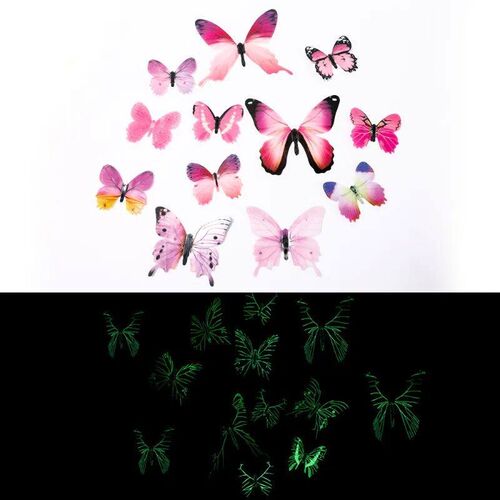 12/24pcs 3D Luminous Butterfly Wall Stickers for Home Kids B