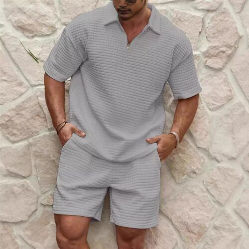 Mens Suits Fashion Solid Color Lapel Shirt Short Sleeve Sho