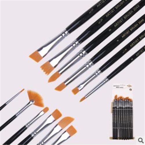 12 nylon hair paint brush set artist watercolor acrylic oil