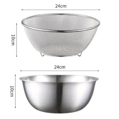 1pc Stainless Steel Mixing Bowls With Net Strainer Set Soup