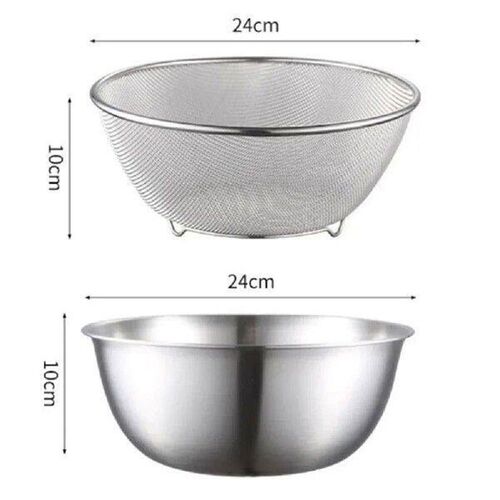 1pc Stainless Steel Mixing Bowls With Net Strainer Set Soup