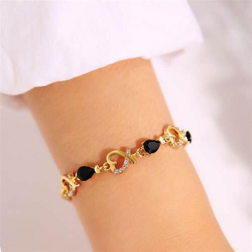 Black Heart Diamond Bracelet Womens Fashion Light LuxuryFash