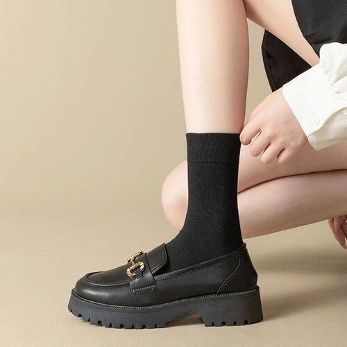 Black White Cotton Socks School Uniform Highschool Girl JK