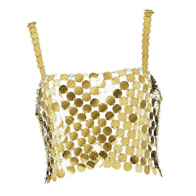 Shiny Sequined Crop Top Women Hollow Out Glitter Bra ops Tan