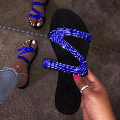 Sexy Women Sandals Summer Beach Shallow Mouth Rhinestones La