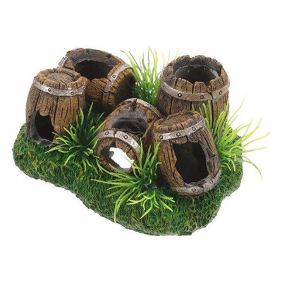 Fish Tank Barrel Ornaments Aquarium Decorative Cave Plants