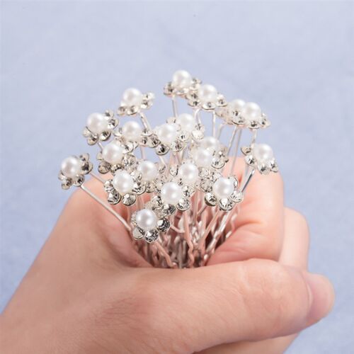 20Pcs Fashion Wedding Bridal Pearl Flower Clear Crystal Rhin