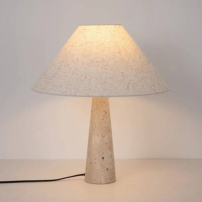 Yellow Travertine Fabric Art Table Lamp Nordic Bedroom Study