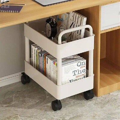 2 Tier Mobile Storage Rack Trolley Kitchen Bathroom Bedroom