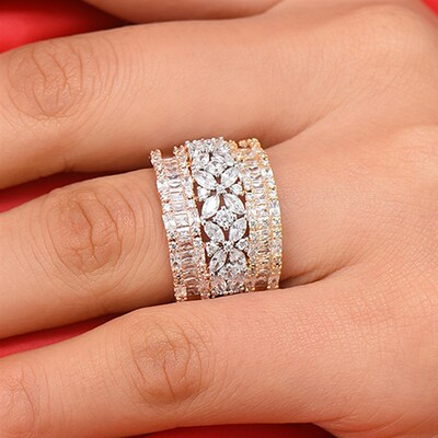 Missvikki 2023 New Gorgeous Wide Rings Cubic Zircon Crystal