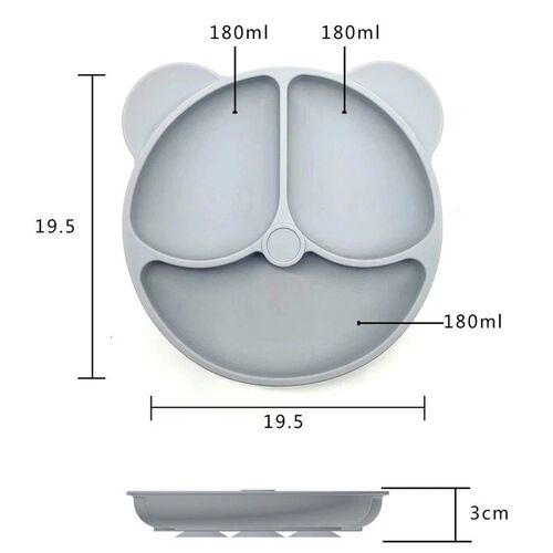 3Pcs  Baby Safe Silicone Suction Dining Plate Learning Spoon