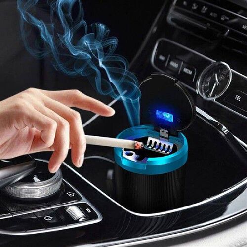 Car Ashtray with Lid Portable Ash Tray with Blue LED Light