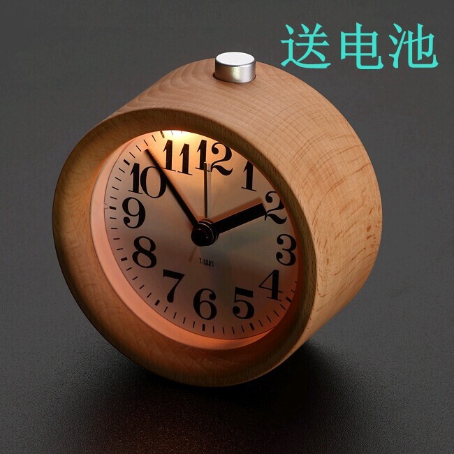创意家居 闹钟创意静音无声木头学生卧室床头夜光小闹钟 精品