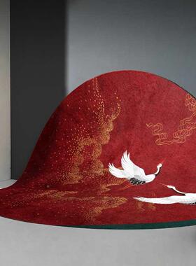 新中式圆形地客毯中国风时厅卧室毯红色仙F76M689M鹤尚国风茶几垫