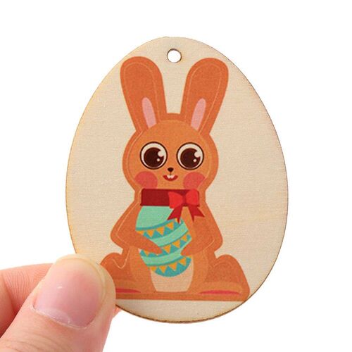 10/25/50Pcs Happy Easter Eggs Drawing Wooden Craft Easter De