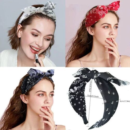 2024 Boho Floral Print Headbands Bow Wide Brimmed Head Hoop