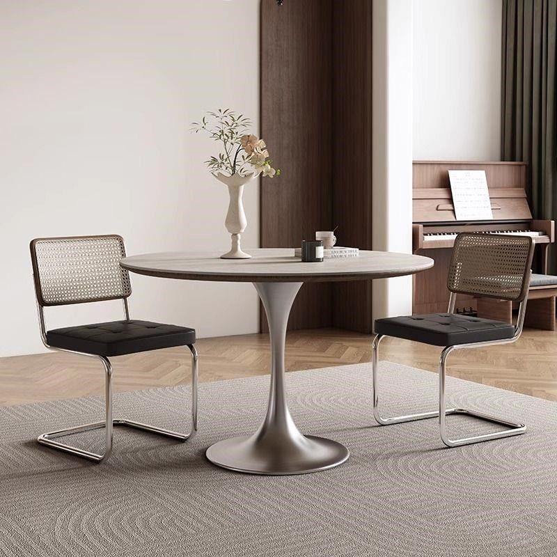 不锈钢岩板圆桌家用小户型圆餐桌中古风圆形饭桌咖啡洽谈桌椅,住宅家具,岩板餐桌,淘宝优惠券,粉丝福利购,淘宝优惠卷