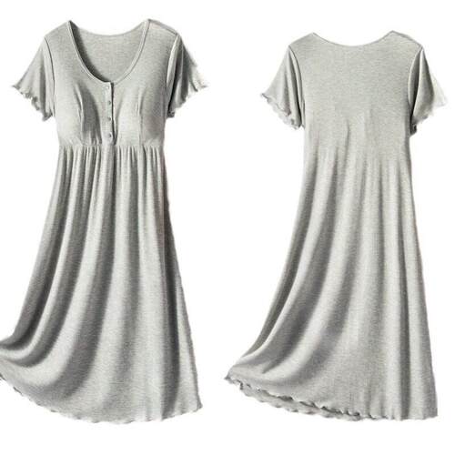 Modal Threaded Maternity Skirt Thin Round Neck Short Sleeve