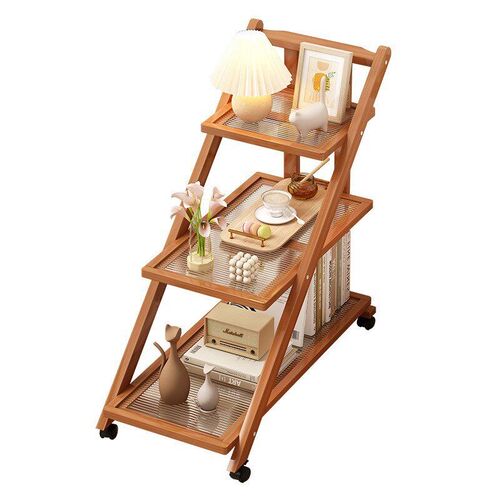 Wooden coffee table living room movable storage rack small
