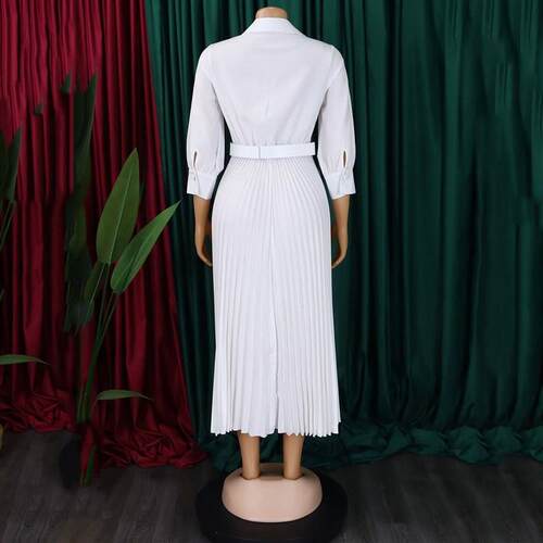 Elegant Office Dresses for Women Pleated Deep V Neck Full
