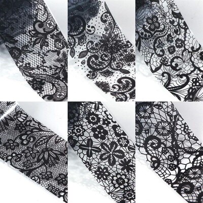 10 Rolls/Box White Black Lace Nail Art Foils Set Nail Transf