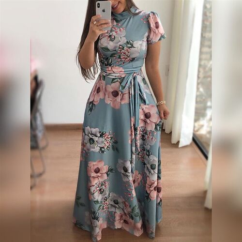 Autumn New Casual Dress Women Short Sleeve Printed Dresses